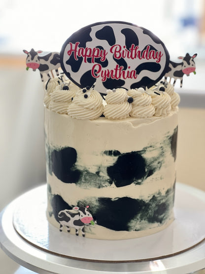 3 layer Cow Cake with Custom Topper 