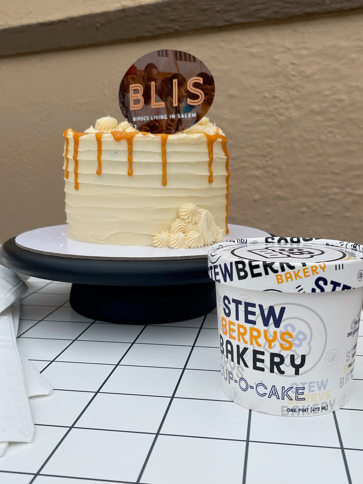 2 layer Salted Caramel Cake with Custom Topper 